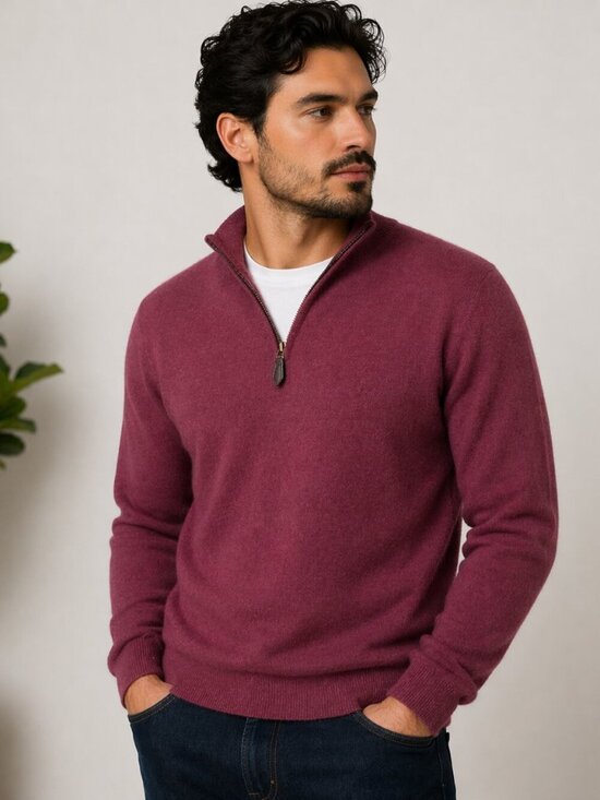 Stafford Other - Stafford Executive 100% Cashmere Quarter Zip Sweater Men’s Burgundy Long Sleeve